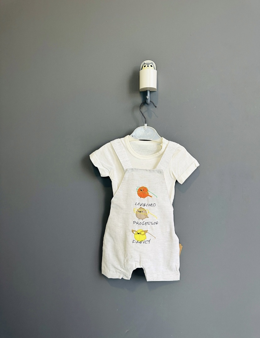 9-12-18-24 Ay  İşlemeli Unisex Salopet Bebek Tulumu